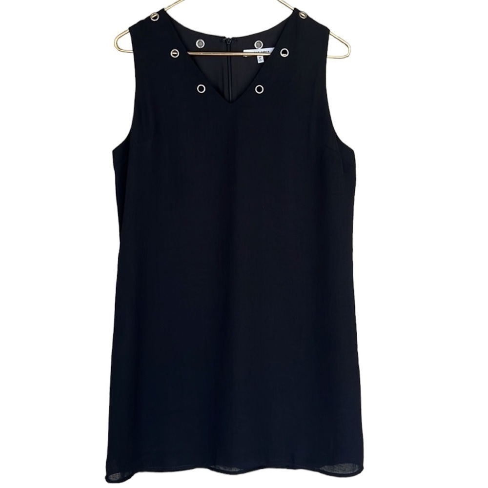 Naked Zebra Black Sleeveless V-Neck Grommet Detail Dress